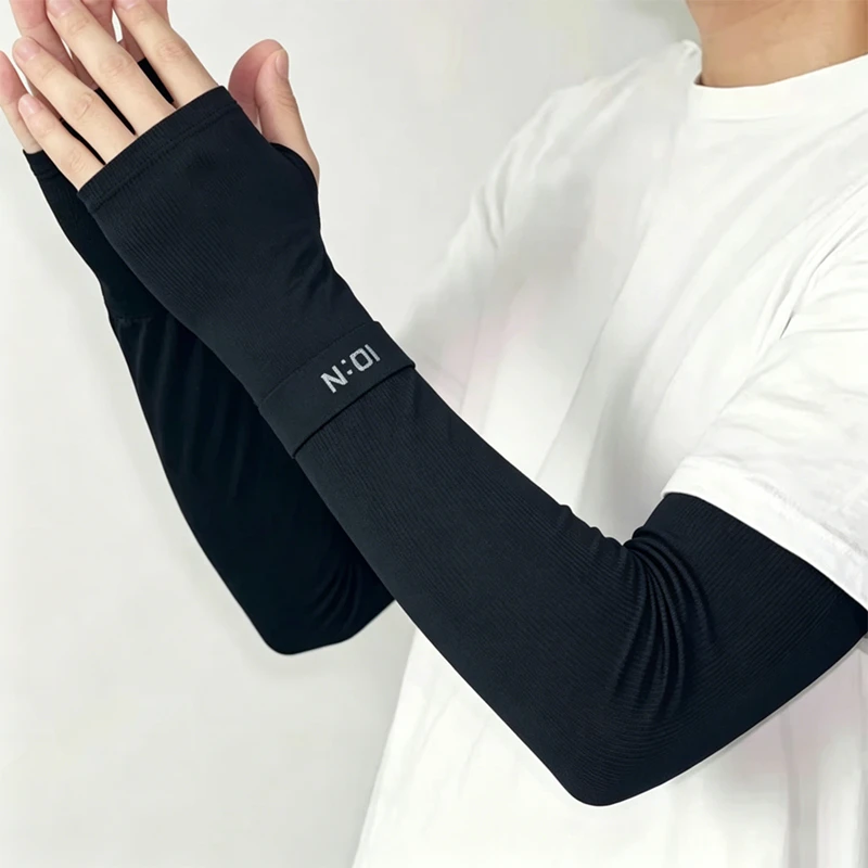 1 Pair Mens Ice Arm Sleeves Sunscreen Elastic Driving Gloves Outdoor UV Protection Arm Cover Sleeves Lightweight Cool Muff
