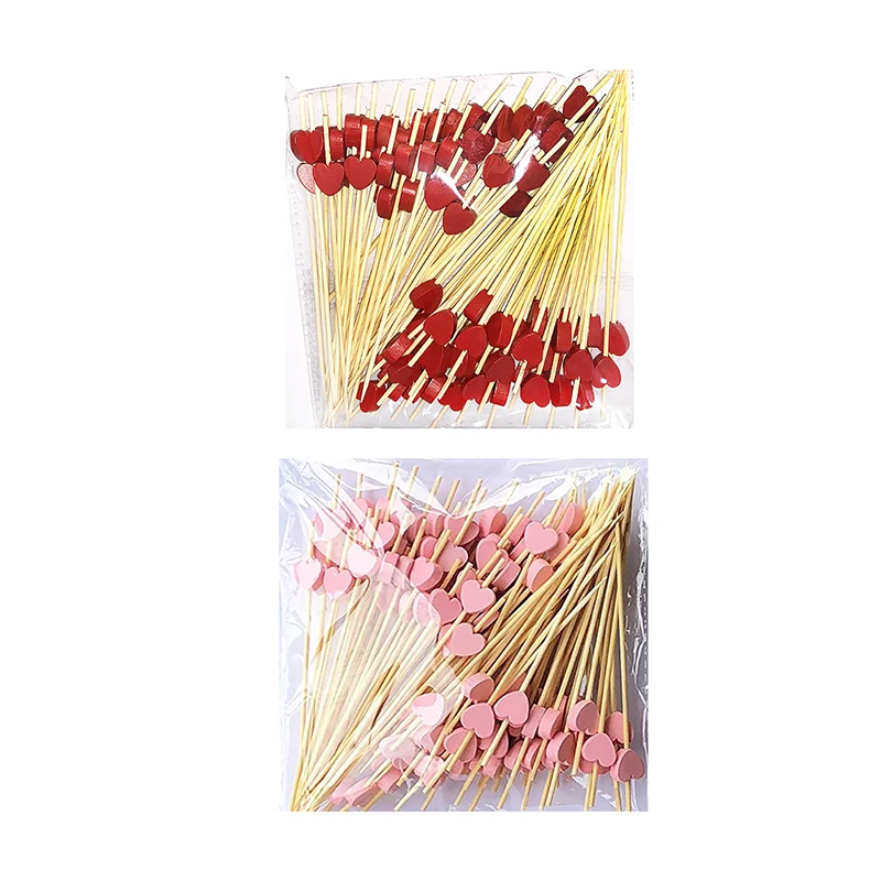 100Pcs  Creative Love Bamboo Fruit Sticks Fruit Salad Snack Forks Cocktail Skewers Wedding Birthday Party Decorations