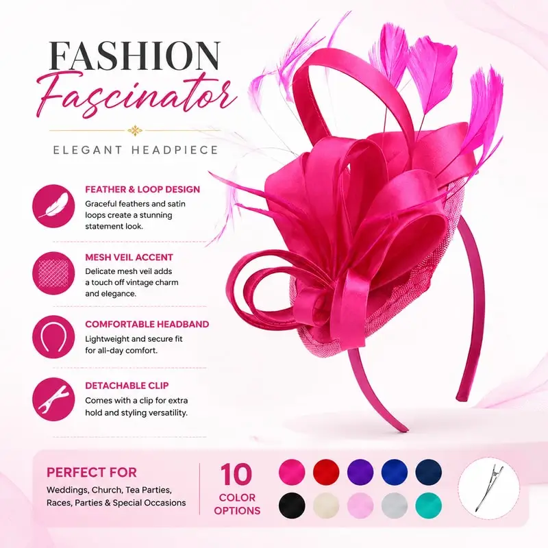 Women Feather Fascinator Hat And Lace Gloves Set For Tea Party Wedding Derby Church Occasion