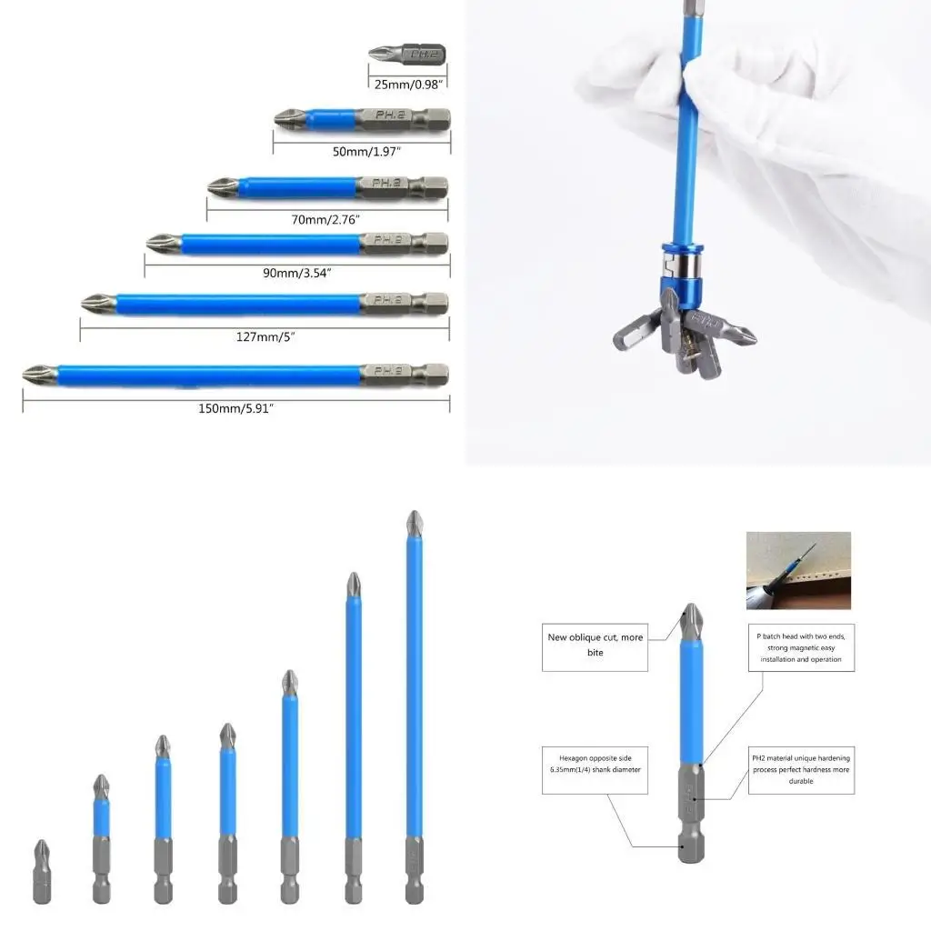

Y1UD Screwdriver Bits PH2 Screwdriver Tips in 7 Lengths for Electric Drills