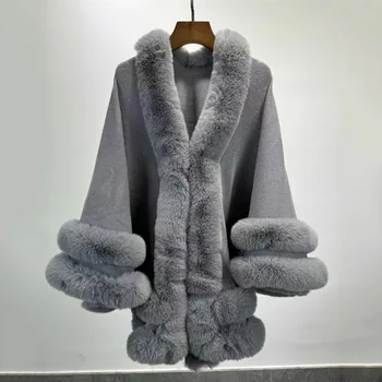 2024 Women 2 Circle Wraps Long Faux Rabbit Fur Cape Poncho Winter Loose Thick Warm Shawl Outerwear Knitted Cloak Overcoat 4 2024 Women 2 Circle Wraps Long Faux Rabbit Fur Cape Poncho Winter Loose Thick Warm Shawl Outerwear Knitted Cloak Overcoat 4