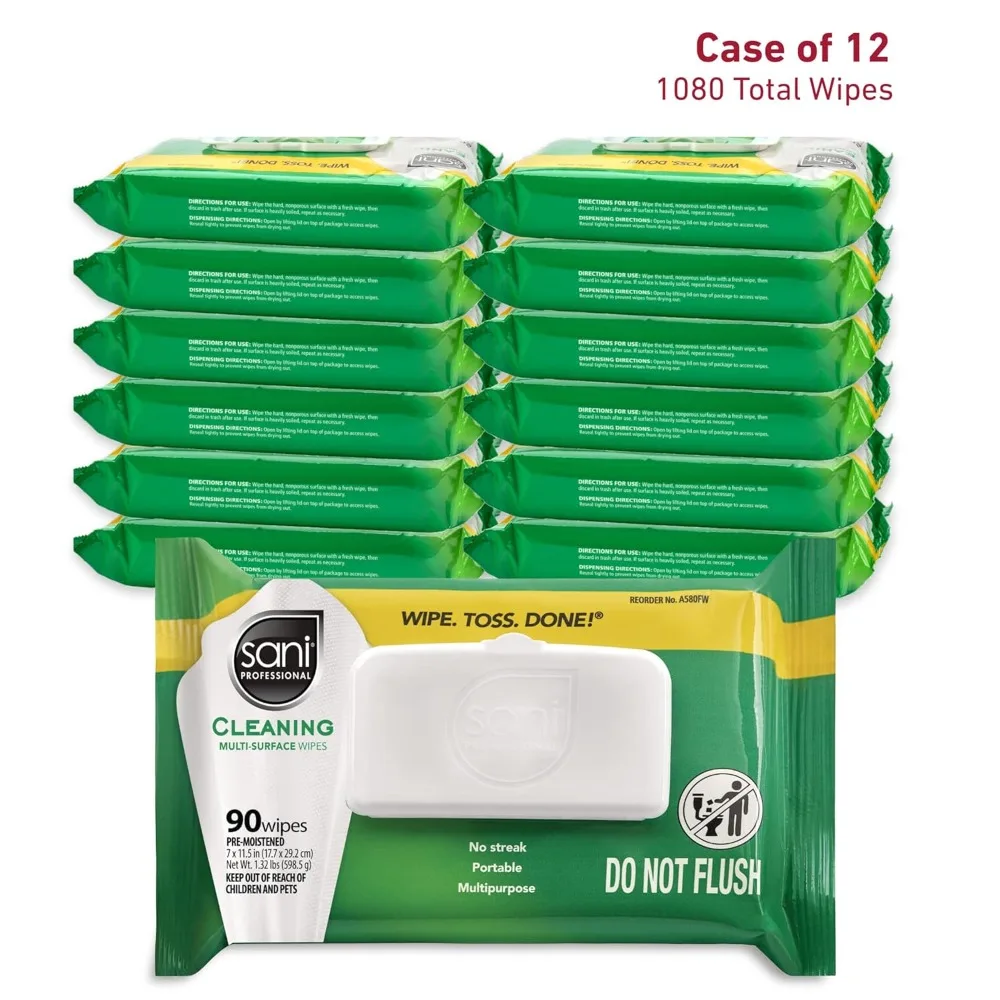 مناديل مبللة، عرض 11-1/2، طول 7 بوصة، ورق، أبيض، عبوة من 12 قطعة #3