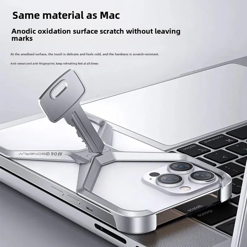 

X Type Aluminum Alloy Rimless Phone Case For iPhone 15 14 13 Pro Max Metal Removable Heat Dissipation Armor Shockproof Cover