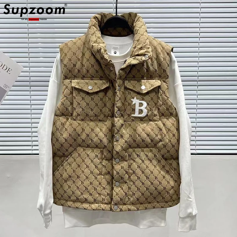 Supzoom 2022 Top Fashion Nieuwe Collectie Borduren Letters Lederen Stand Kraag Katoen Herfst En Winter Warm Verdikte Vest