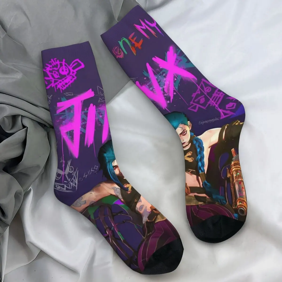 Jinx Socks Arcane L-League Anime Legends Funny Stockings Winter Anti Skid Men Socks Breathable Custom Running Sports Socks