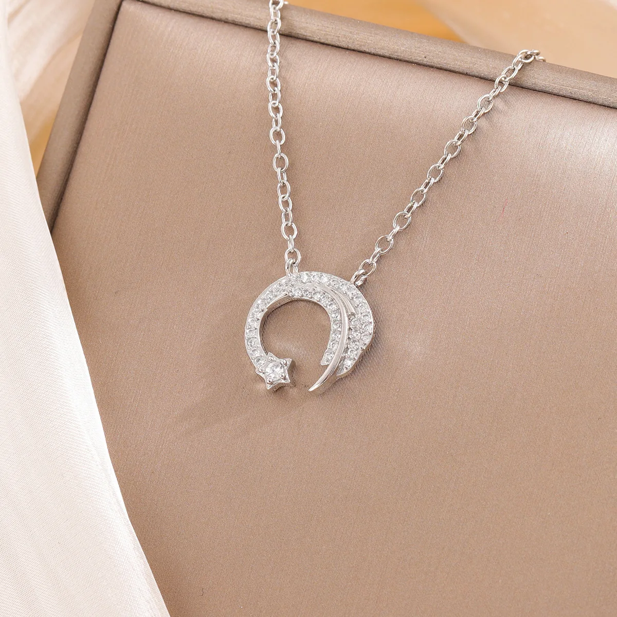 

Модные ожерелья с подвеской из стерлингового серебра 925 пробы с луной и звездой и кристаллами XL068