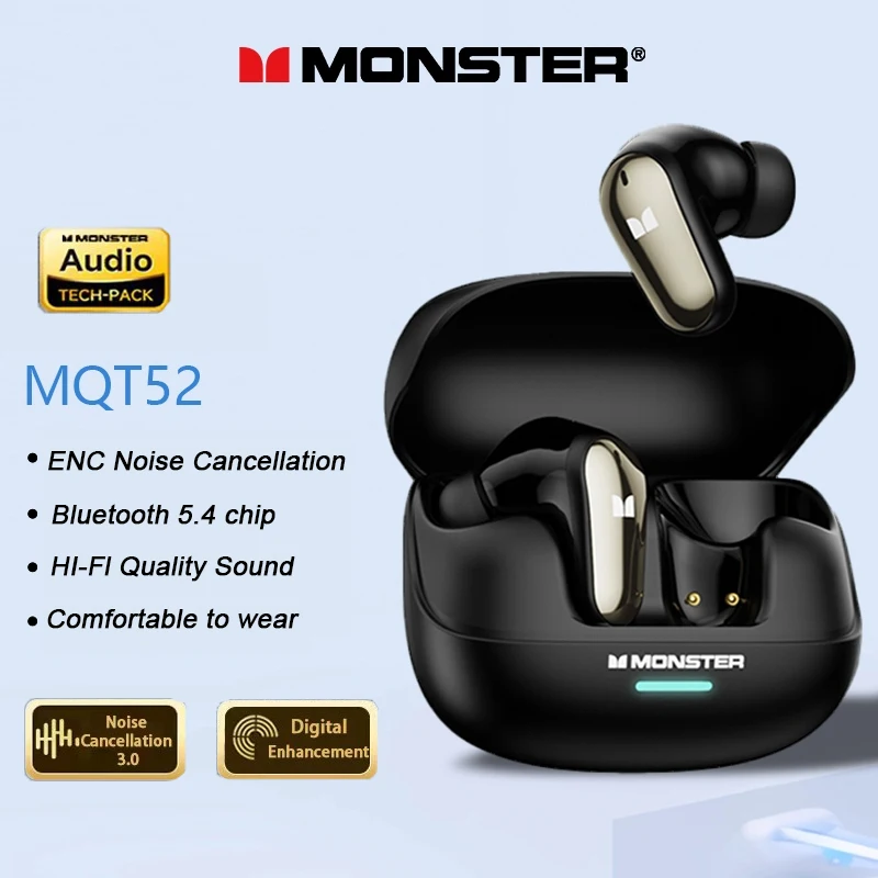 Nouveau Monster MQT52 TWS casque de jeu sans fil Bluetooth 5.4 HIFI stéréo musique écouteurs parlant suppression du bruit écouteurs
