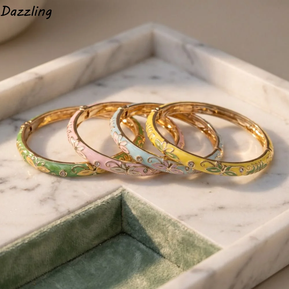 Colorful Vintage Cloisonne Bangle Chinese Traditional Classic Flower Butterfly Bangle Open Cuff Enamel Women's Hand Bracelet