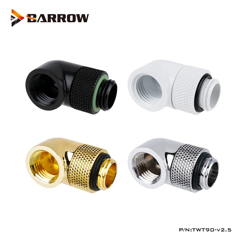 Barrow G1/4\'\' 90 Degree Rotary Fittings Computer Water Cooling Kit Fittings Elbow ,Black White Silver,TWT90-V2.5