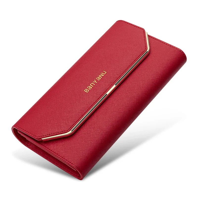 Genuine Leather Long Women Large Capacity Trifold Wallets Female Clutch Phone Bag Ladies Purse Elegant RFID Card Holder Wallet