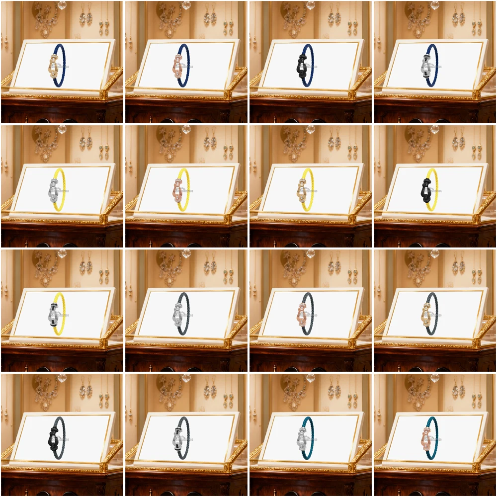 

Gryan New 925 Silver Half Zircon Large Horseshoe Yellow Nylon Bracelet female Daily Wear Party Gifts Luxurious Couple Jewelry