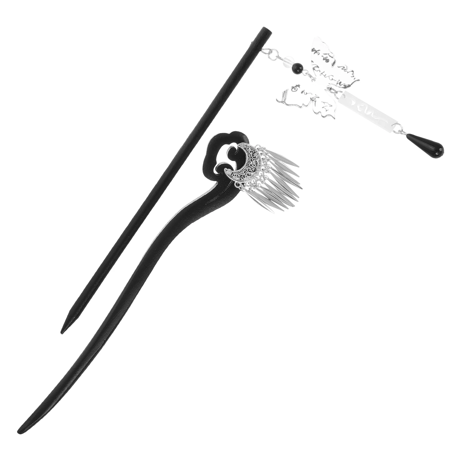 

2pcs Hairpin Black Wood Butterfly Moon Design Chinese Style Accessories Women Hanfu Bun ChopsticksVintage Forks Asian Pins