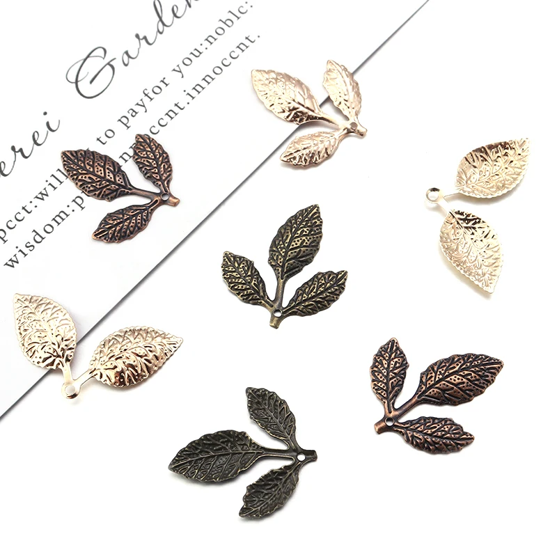 50Pcs/lot Iron Tree Leaf Charms Pendant Fit Jewelry DIY Handmade Necklaces Bracelets leaves Charm Making Accessories Wholesale