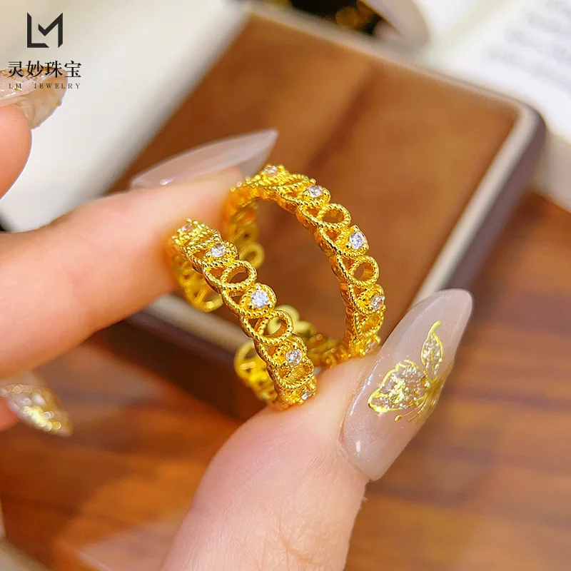 

Роскошные ювелирные изделия из настоящего золота 9999 24 карата с бриллиантом Qixia, кольцо с короной, полое открывающееся кольцо, простой подарок для подруги