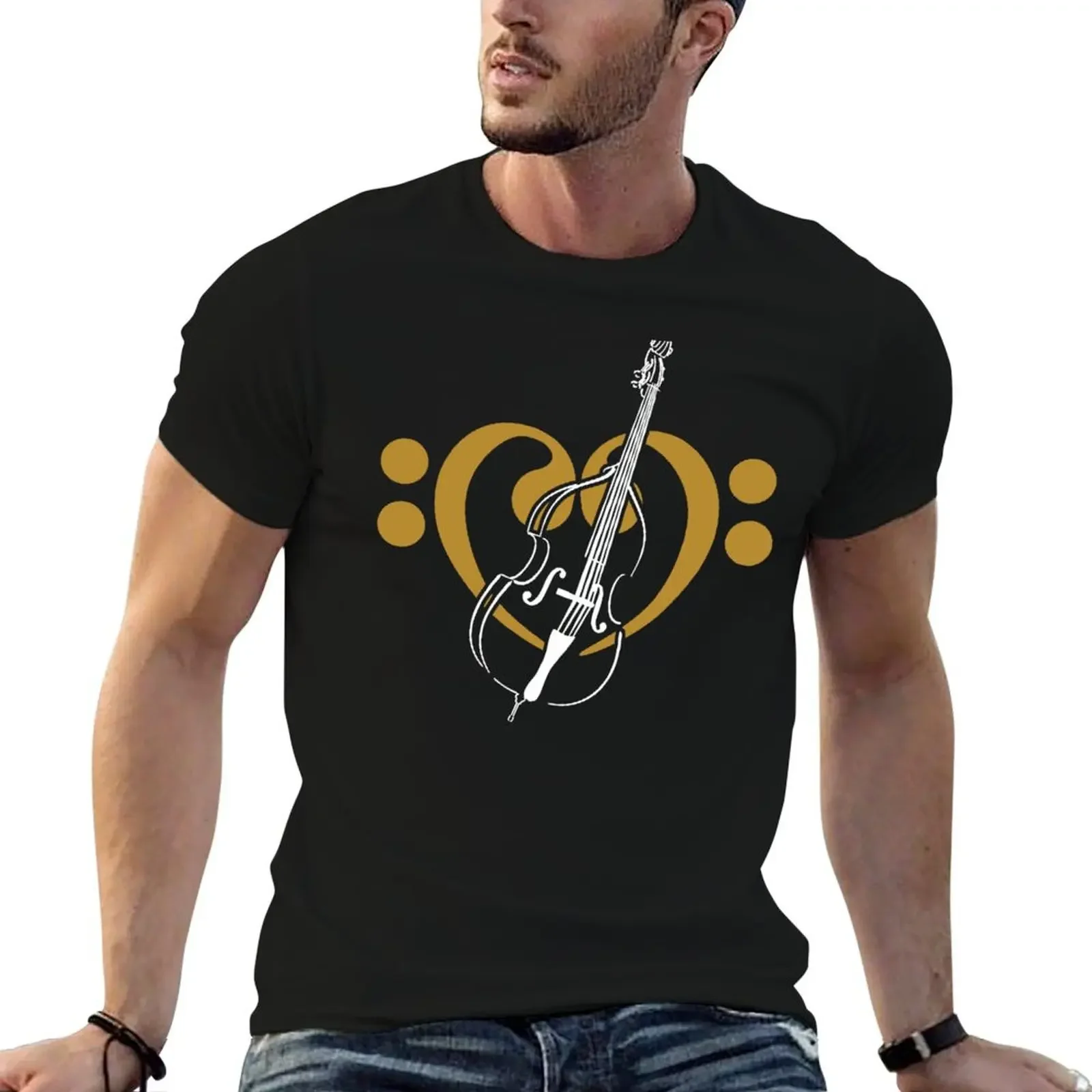 

Heart from bass clefs with double bass T-Shirt hippie clothes shirts graphic anime clothes slim fit t shirts for men