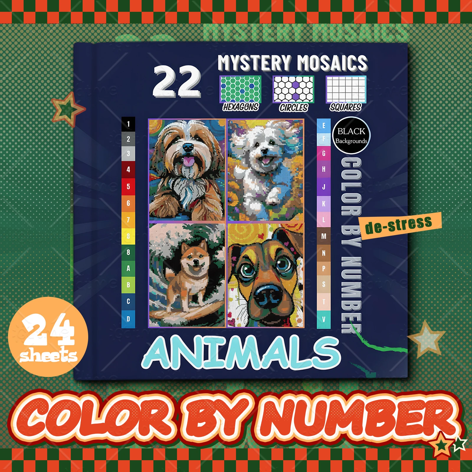 Libro de Colorear de Animales en Píxeles de Mystery Mosaics, Libro de Dibujo Relajante Hecho a Mano, Libro de Dibujo de Graffiti Colorido, Libro de Pintura Numérica DIY