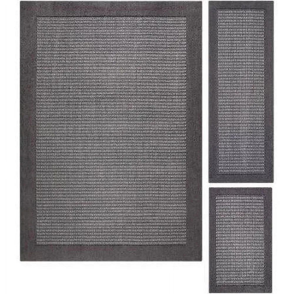 

Traditional Faux Sisal Gray Border Indoor Area Rug Set, 3 Piece