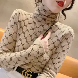 Stacked collar sweater with long sleeves autumn winter new knitted pullover high neck base shirt women fashionable slimming top