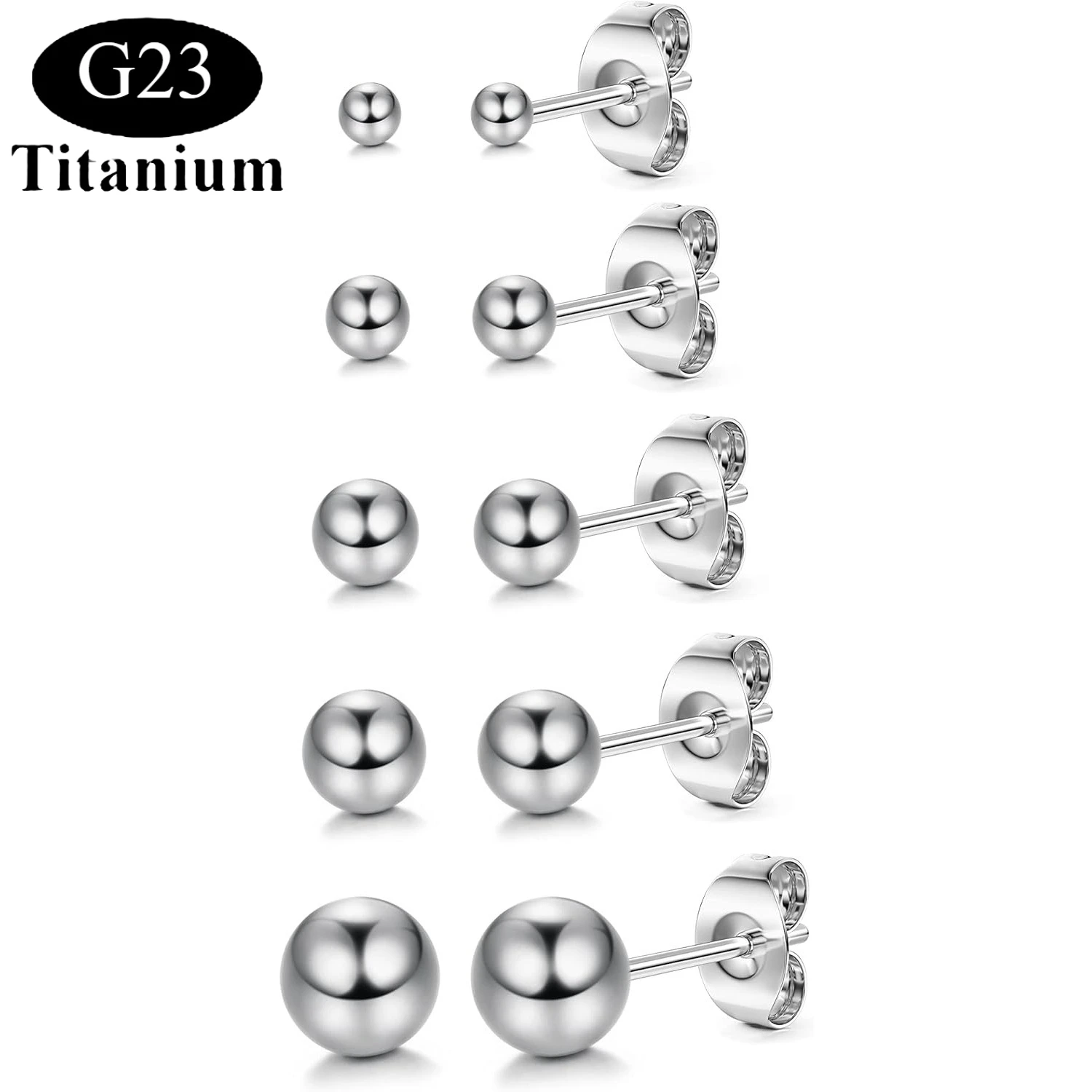 PIERCING 1 Pairs G23 Titanium Earrings Studs Set Tiny Ball 20G Cartilage Earring Stud for Women Men Sensitive Ears 3/4/5/6/8 mm
