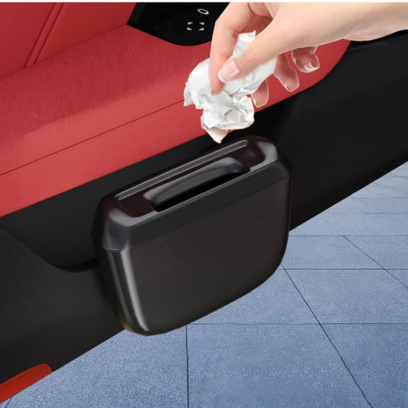 Schwarzer Autotür-Aufbewahrungs-Mülleimer, einfacher und tragbarer Mini-Auto-Mülleimer, Aufbewahrungseimer mit Deckel, Push-Pull, multifunktional – Detail 10