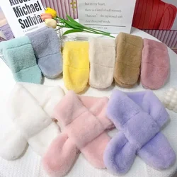 1 Piece Warm Furry Kids Scarfs for Boy Girl Chic Korean Solid Color Plush Scarves Autumn Winter Warm Plush Toddler Scarfs