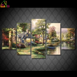 5Plans,Full Square round 5D DIY Diamond Painting Landscape House Fairy tale village,Diamond Embroidery Cross Stitch,Mosaic,art