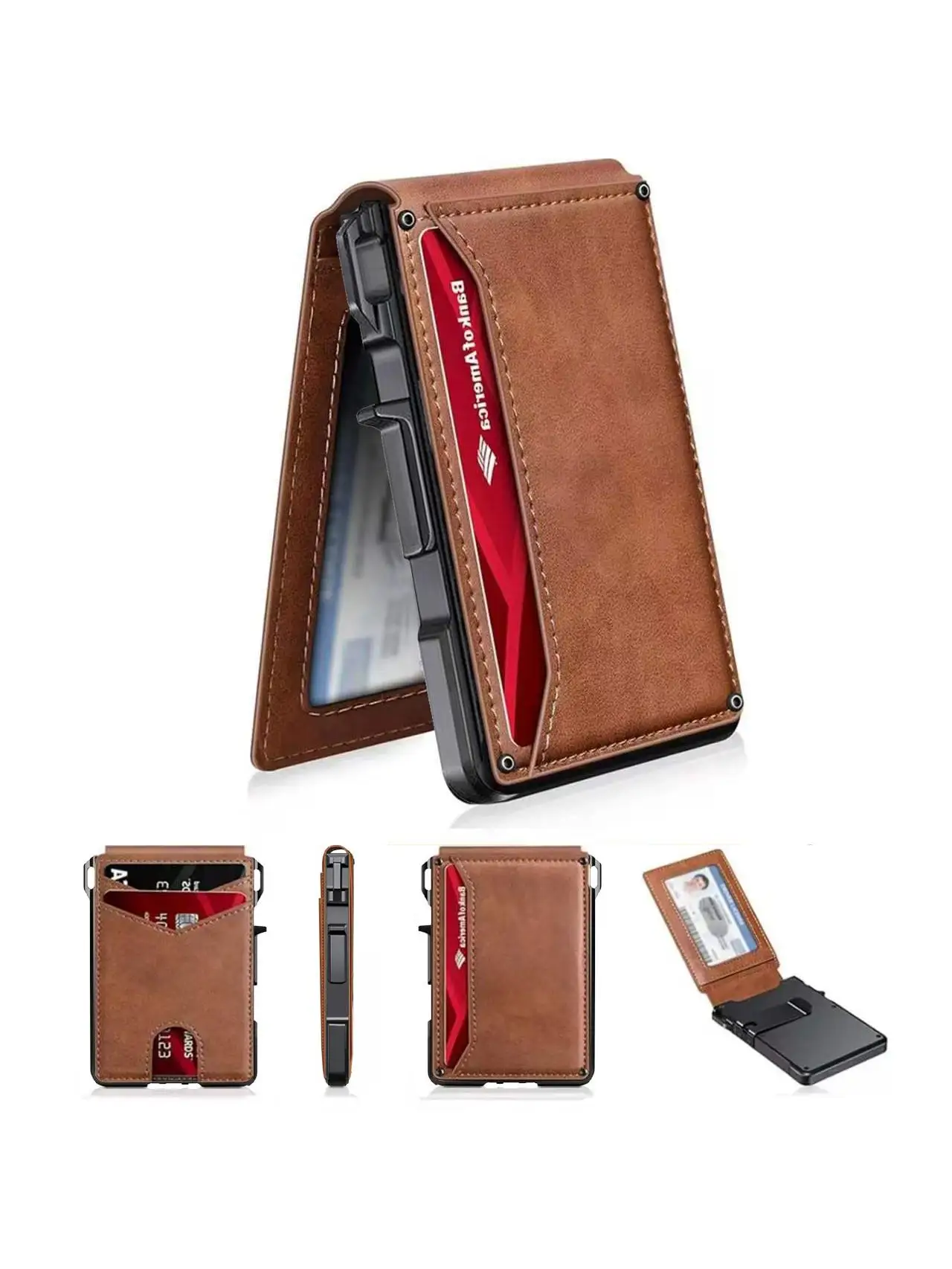 Herren RFID-blockierende Schlanke Minimalistische Leder-Brieftasche für die Vordertasche mit Pop-Up-Magnetverschluss, Geldklammer und Kartenhalter für sicheres Reisen