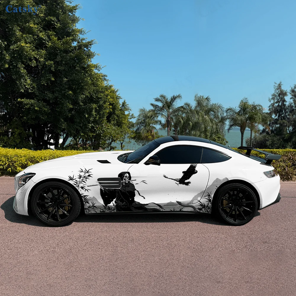 

Skull Playing Flute in Bamboo Forest Car Side Wrap, Self-Adhesive PVC Waterproof & Scratch-Resistant Sticker, Car Accessory Gift