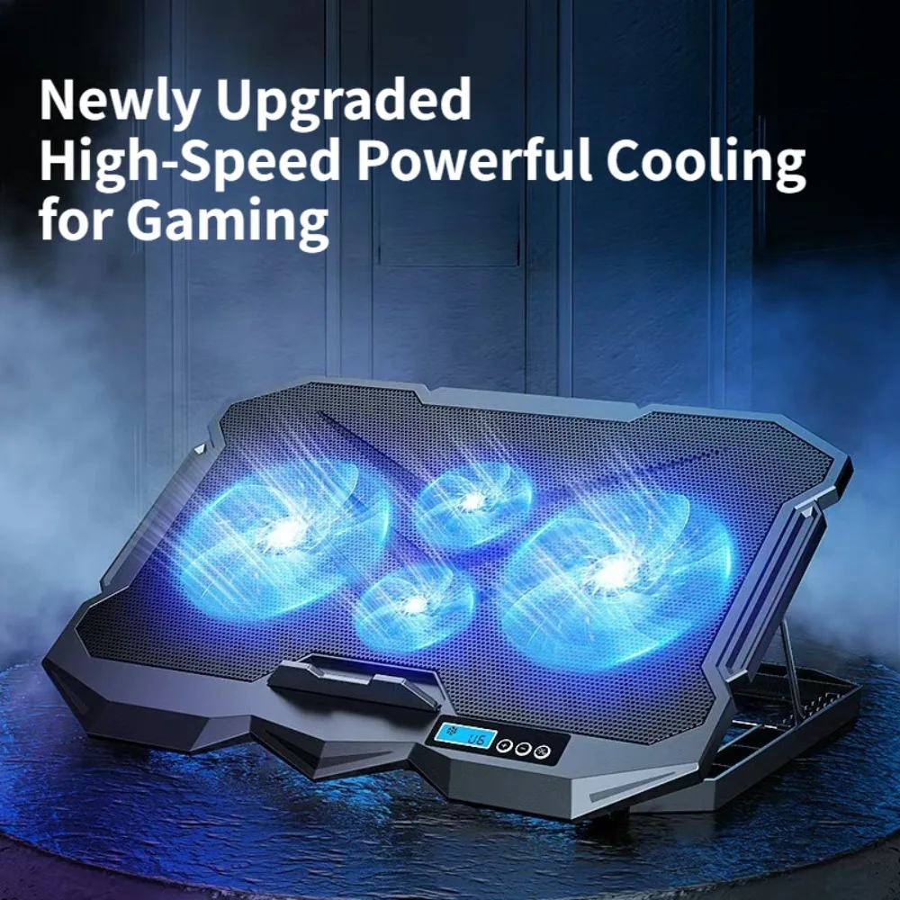 Newly Upgraded Gaming Laptop Cooler, 4 Turbo Fans Rapid Cooling, HD LCD Visual Wind Display, 7 Height Adjustable, Dual USB Ports