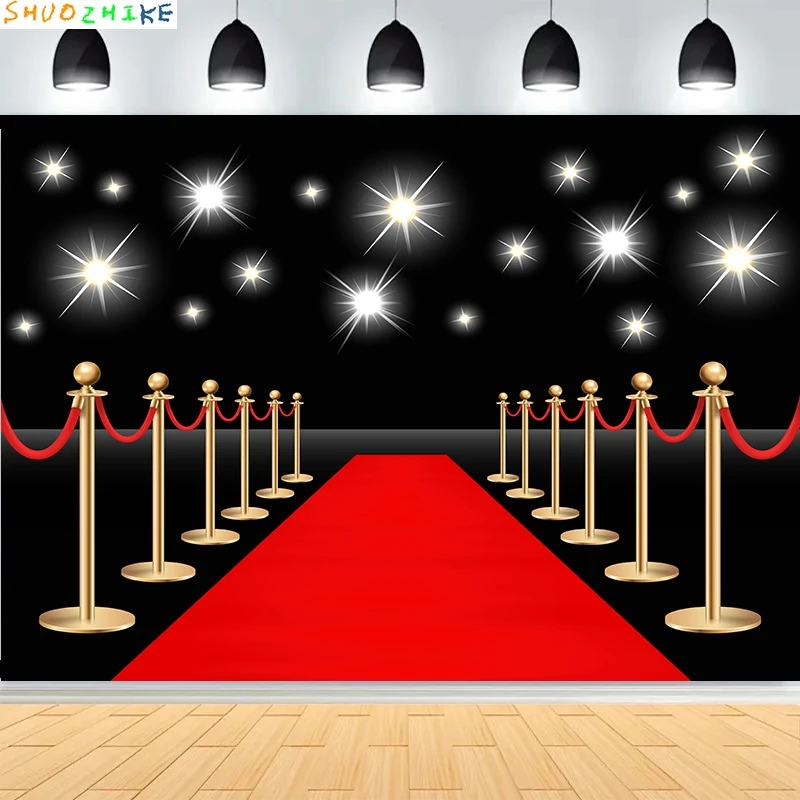 

Red Carpet Stage Shining Spotlights Photography Backdrops Stair Lighting Bollywood Golden Regal Awards Photo Background WT-01