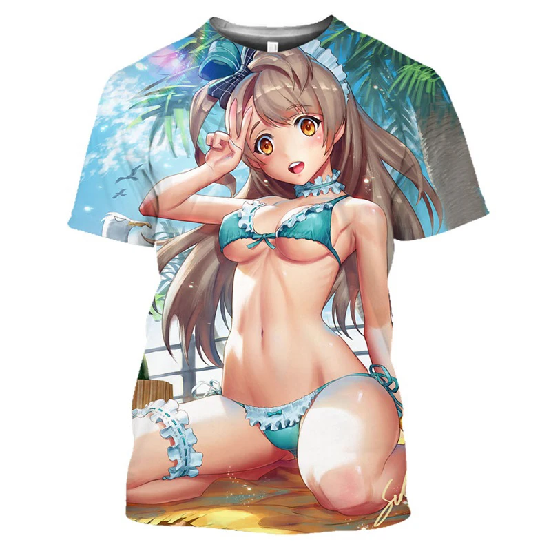 3D Printed T Shirt Kawaii Bikini Naked Girl Short Sleeve Sexy Anime Harajuku T-shirts Men Fashion Casual Streetwear Cool Clothes