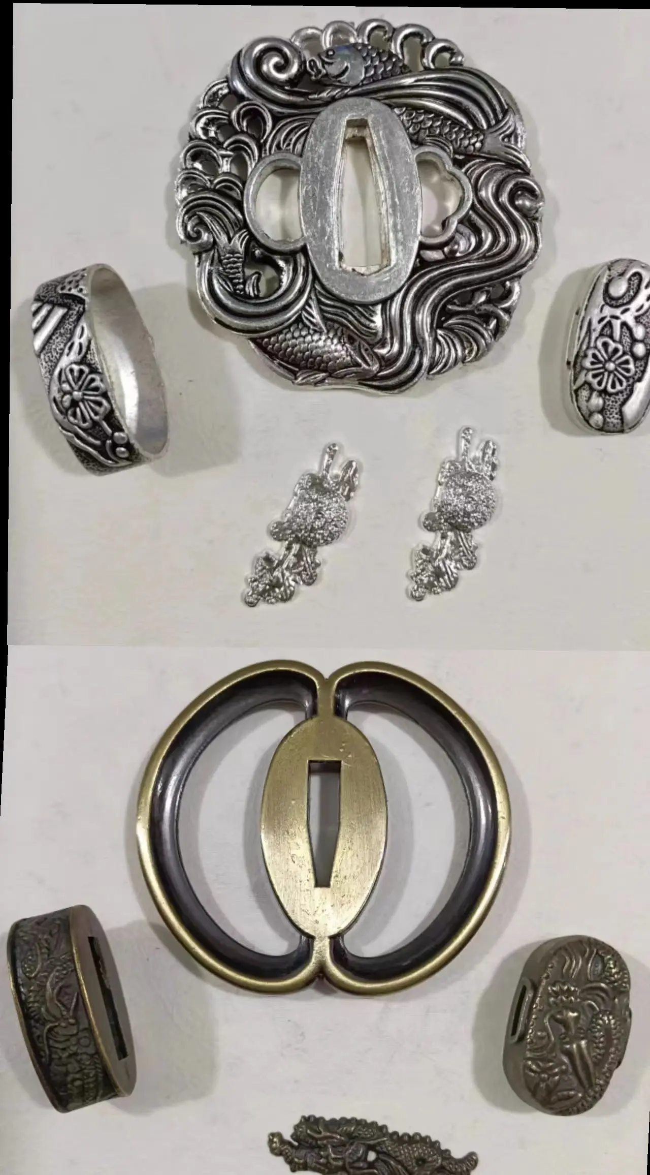 

Новый набор из цинкового сплава Tsuba,Fuchi, Кашира и менюки, универсальные аксессуары для японской катаны, китайского меча Тан