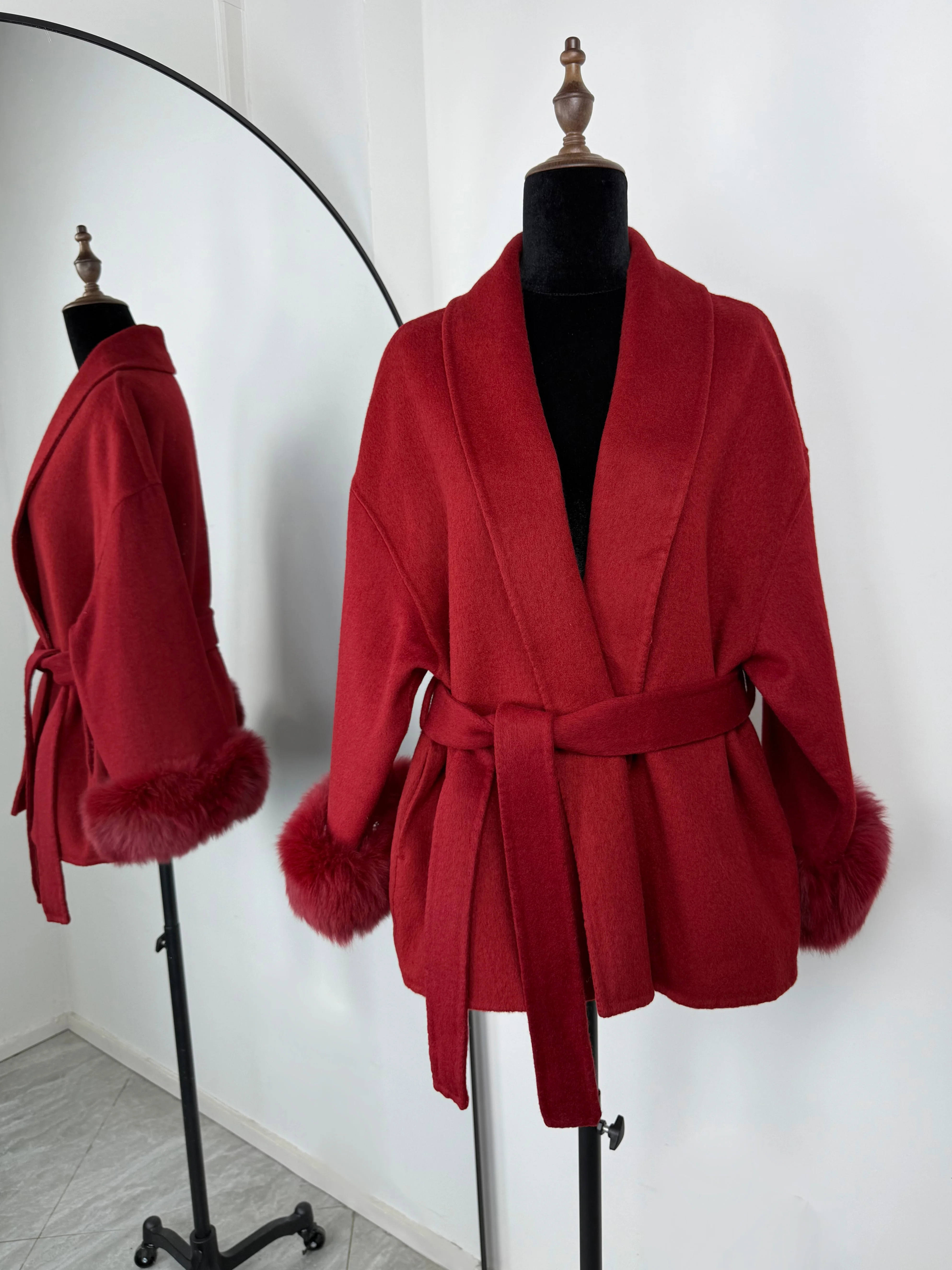 TARUXY Fuchspelz-Wollmäntel für Damen, kurzer Mantel, Bürodame, abnehmbarer, eleganter doppelseitiger Wollmantel, 2025, neue Strickjacke