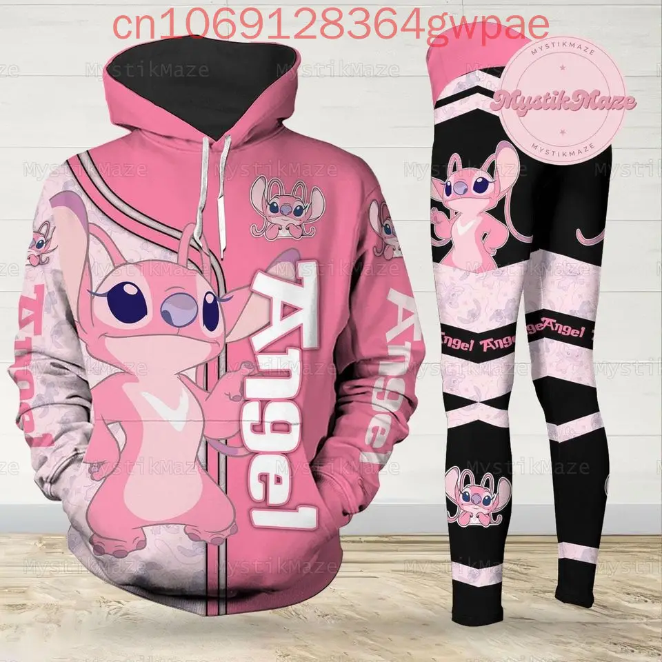 Custom Name Disney Angel Hoodie and Leggings Women\'s Set Sports Suit Stitch Hoodie Yoga Pants Set Fashion Tracksuit Set