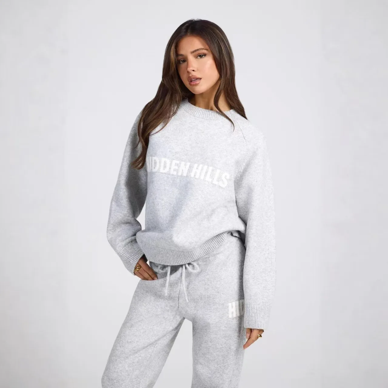 

Netherlands Spring and Autumn Gray Letter Sweater Fashion Retro Casual Trendy Pullover Men and Women Loose Oversized Sweatshirt