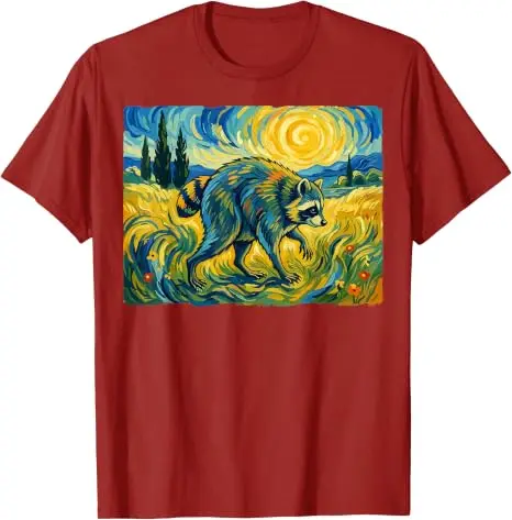 Van Gogh Jimothy Raccoon Animal Graphic Artwork T-Shirt Y2k Art Graphic Apparel Einzigartiges Neuheitsgeschenk Baumwolle Streetwear Kleidung – Detail 7