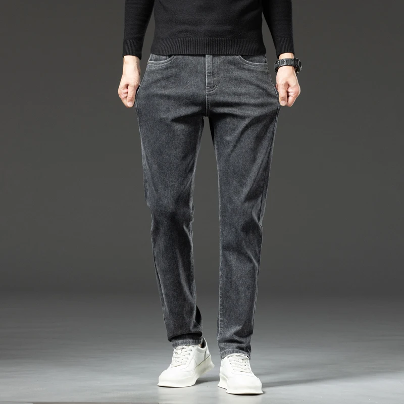 新しいストレッチメンズ秋ジーンズカジュアル快適なファッションビジネスカジュアルズボン男性クラシックブラックグレーデニムパンツ