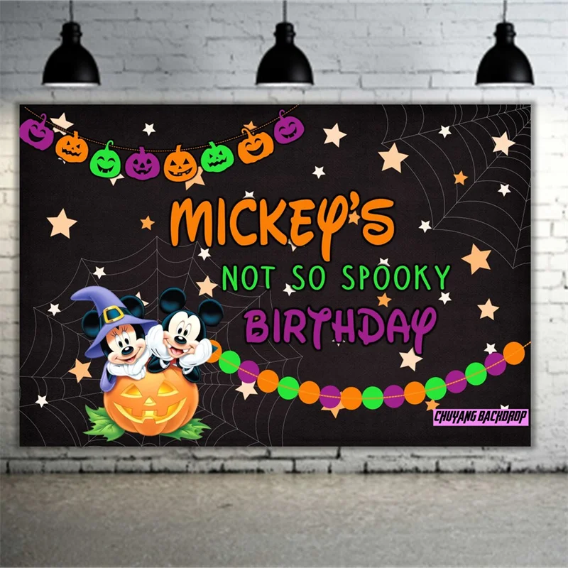 Disney Cartoon Halloween Racing Car Wild Boy Mickey Minnie Mouse Backdrop Birthday Party Photography Background Supplies Banner