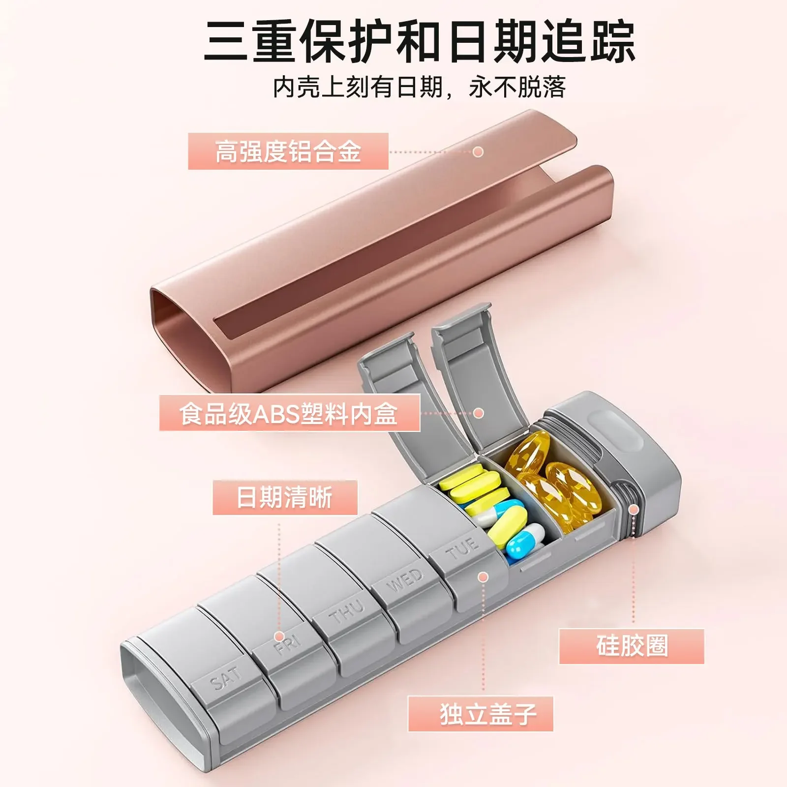 large-capacity sealed, portable, waterproof and sub-packaged moisture-proof medicine box, carry three meals a day