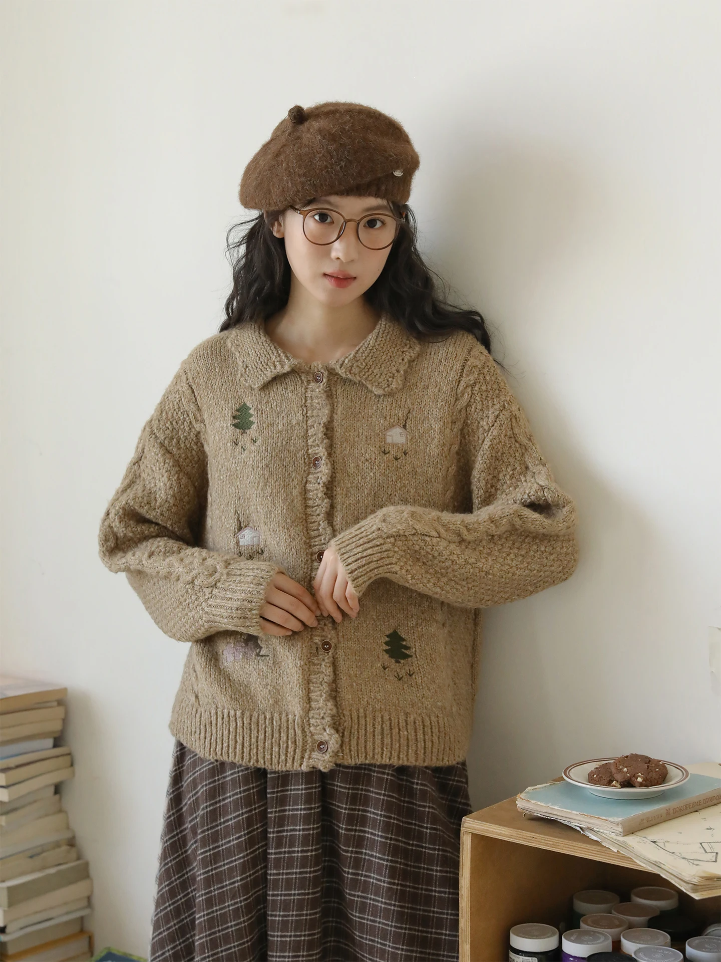 

Nesoulum Women's Knitted Sweater Cardigan Loose Lazy Sle Winter Faion Artistic Vintage Embroidered Pattern Long Sve Top