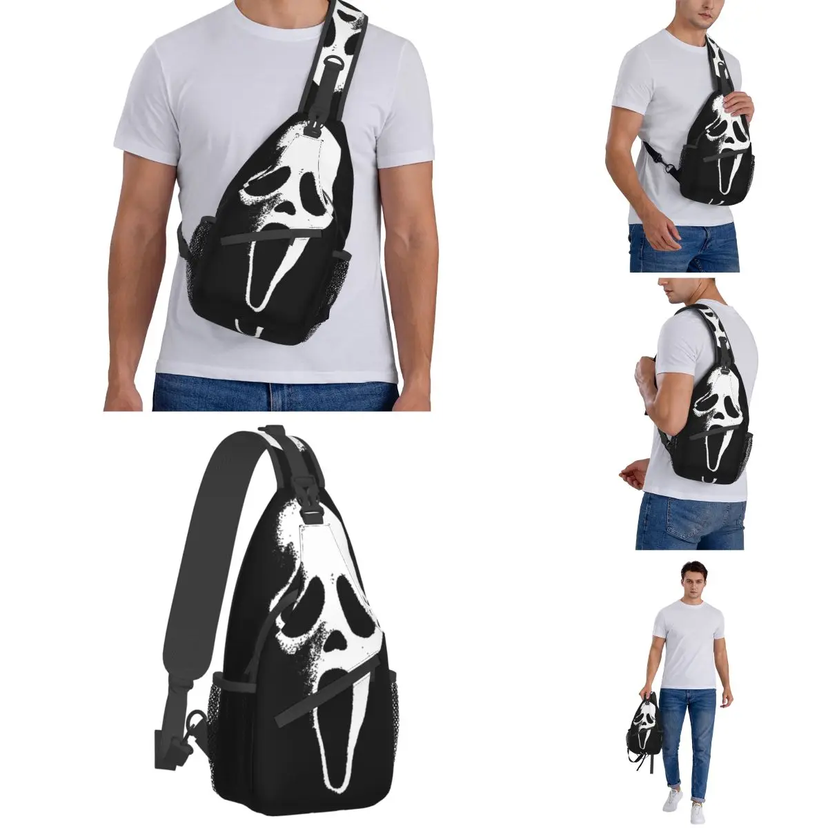 Horror Movie Scream Small Sling Bags, Chest Crossbody, Initiated Sling Backpack, Outdoor Hiking Daypacks, Helloween, Men and Women School