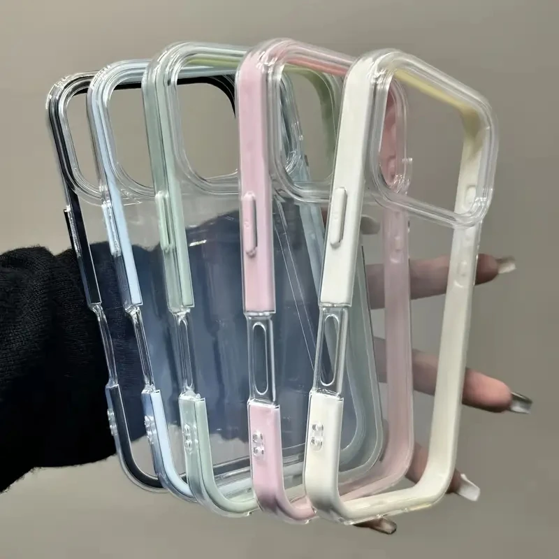 

Pop Luxury 2 IN 1 Transparent Candy Bumper Phone Case For IPhone 17 16 15 14 13 12 11 Pro Max Plus Air Acrylic Hard Clear Back C