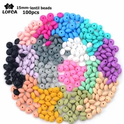 LOFCA 15mm Silicone Lentil Beads 100pcs/lot Colorful BPA-Free Necklace  DIY Silicone Keychain jewelry Accessories