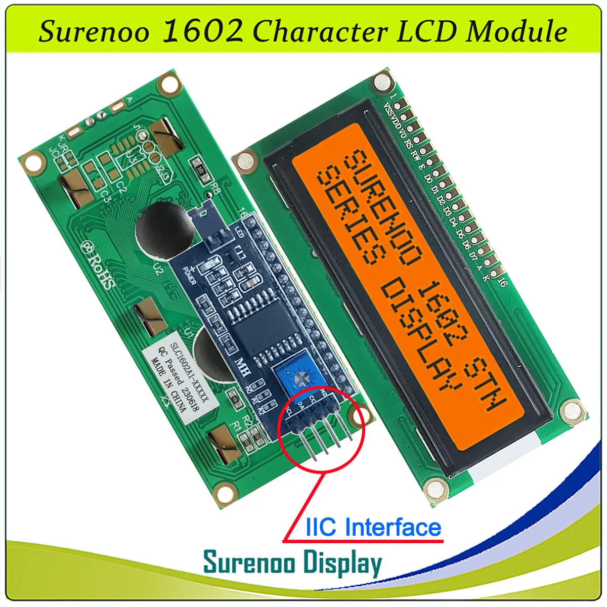 Surenoo 162 16X2 1602 5V Parallelo IIC I2C Carattere Modulo LCD Pannello dello schermo LCM STN Giallo Verde Blu Bianco Cielo Blu