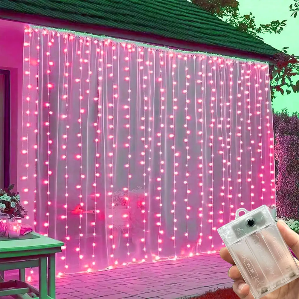 

Светодиодная гирлянда-штора 2026 для декора дома, на батарейках, для Рамадана, Дня святого Валентина, Ид Мубарака, свадеб, уличного декора