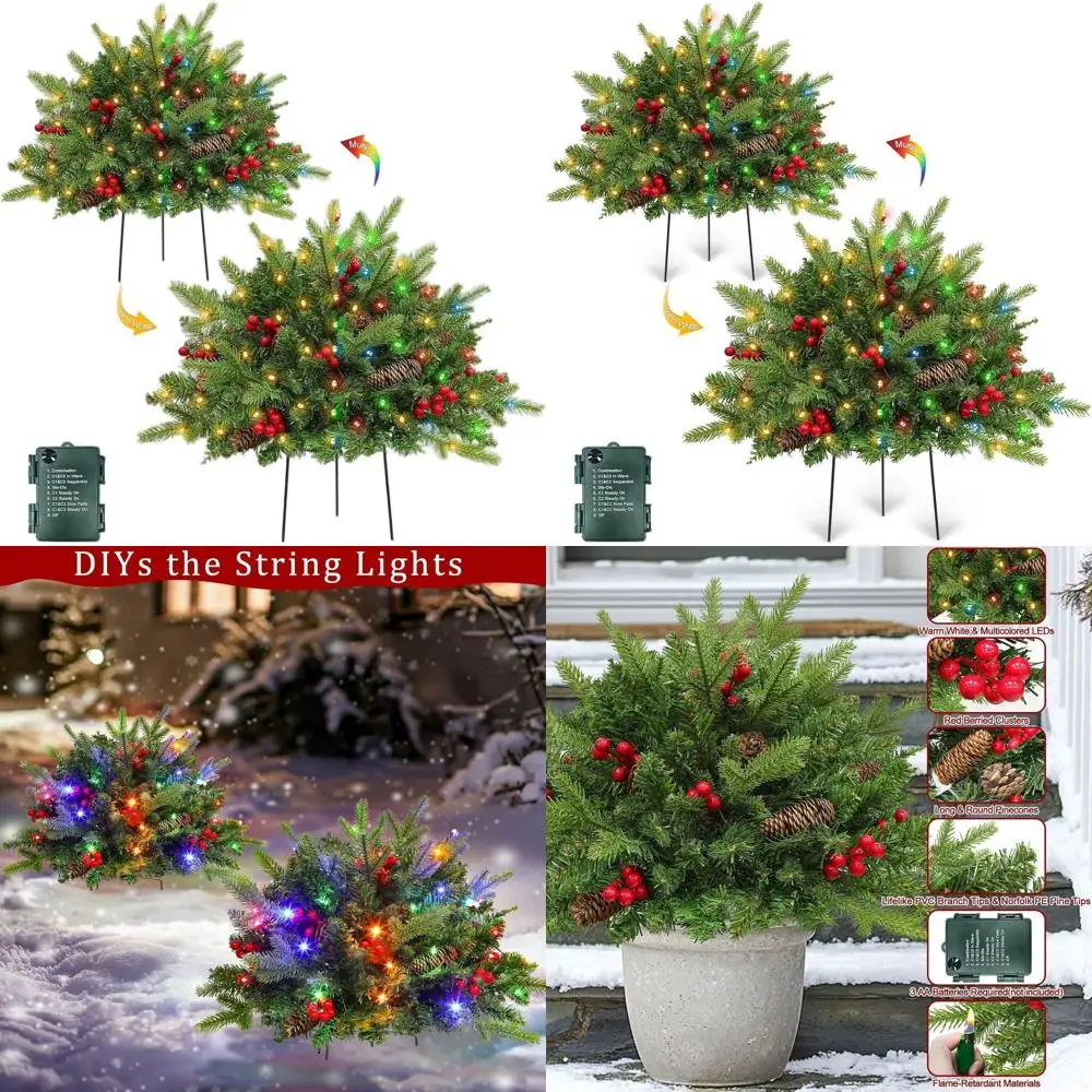 

Battery-Powered 24 Artificial Christmas Tree with Pinecones, Berries, and 8 Lighting Modes for Outdoor Holiday Decor
