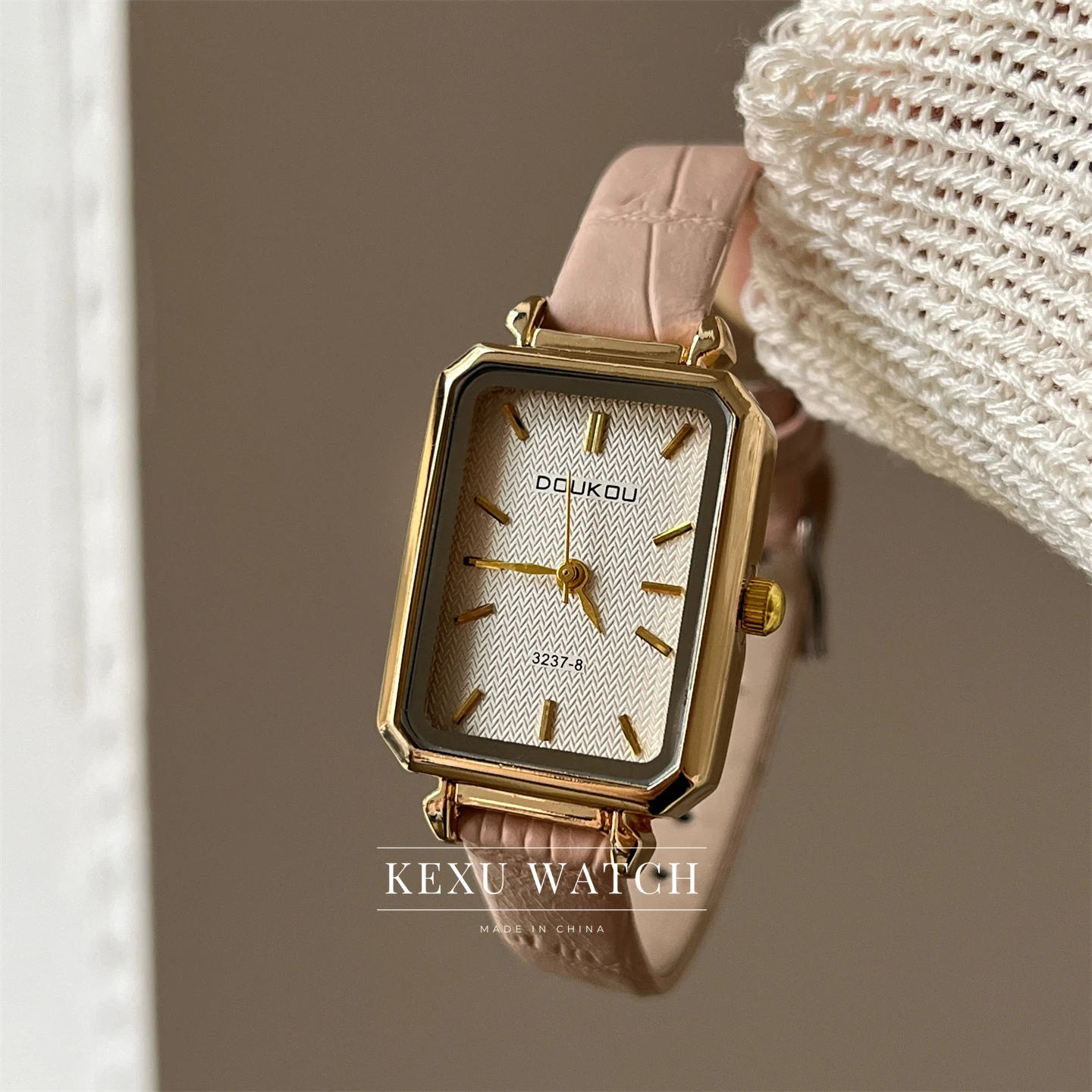 Reloj DOUKOU para mujer, delicado reloj de mujer con esfera rectangular, elegante reloj de mujer con correa de cuero verde/rosa/marrón/negro/blanco