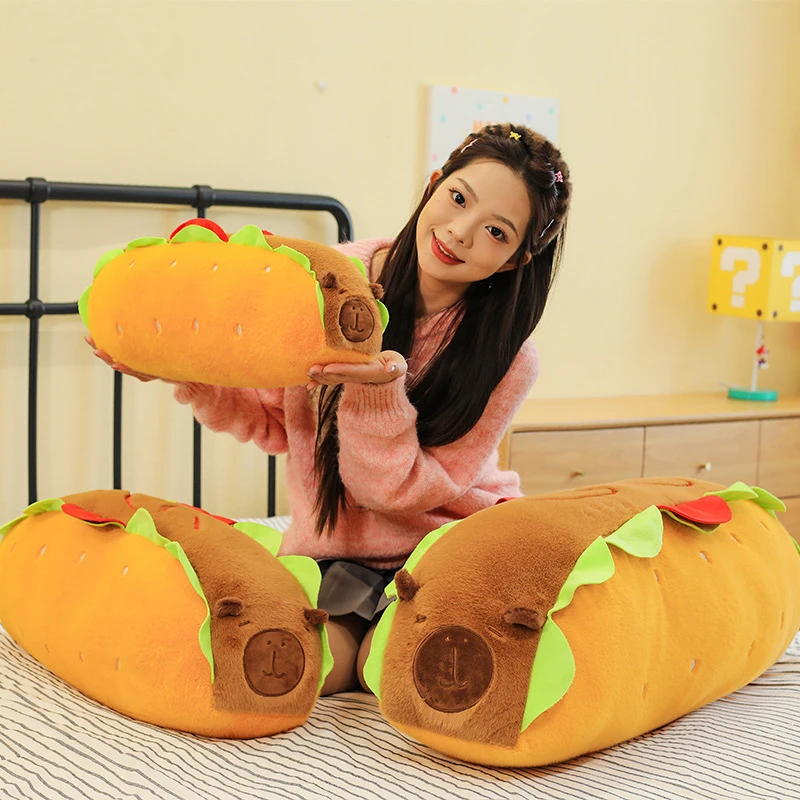 35/50cm adorável capivara plushie em design de cachorro-quente, travesseiro de almofada longa, brinquedo macio e decoração de casa, presente ideal para crianças