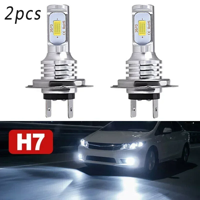 2*H7 LED Car Headlight Bulbs DC 12-24V Xenon White Daytime Running Lights High Low Beam 55W 8000LM 6000K Super Bright Car Lights