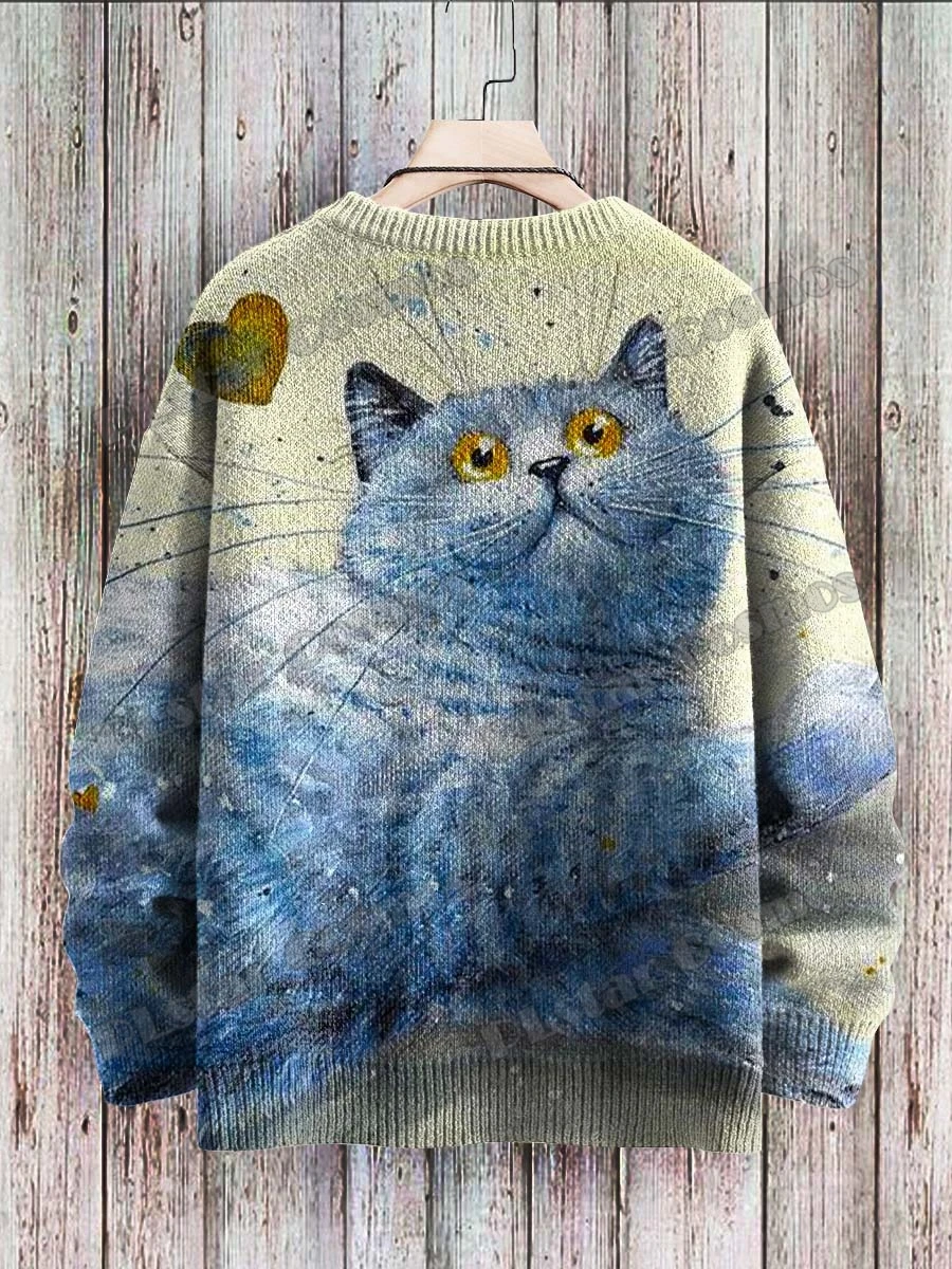 PLstar Cosmos-Pull en tricot décontracté unisexe, motif d'art de chat mignon, pull entièrement imprimé en 3D pour hommes, hiver, ZZM108